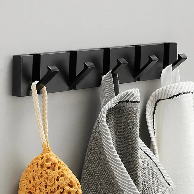 Folding Wall Mounted Coat Hook Rack with Flip Down Hooks for Entryway