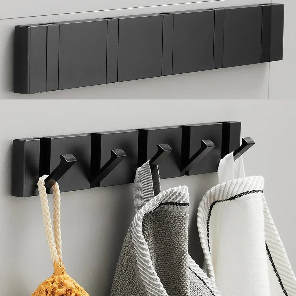 Folding Wall Mounted Coat Hook Rack with Flip Down Hooks for Entryway