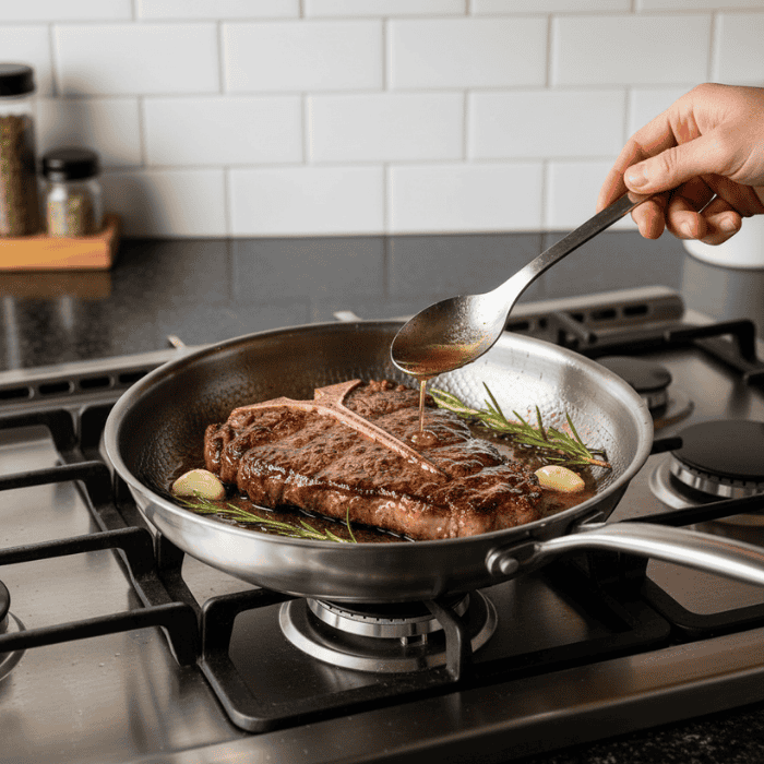 Uncoated Stainless Steel Frying Pan Three-Layer Skillet for Induction Gas Electric and Ceramic Cooktops