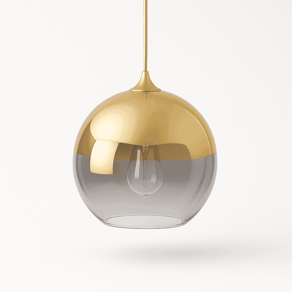 Glass Globe Pendant Light with Metal Dome Top