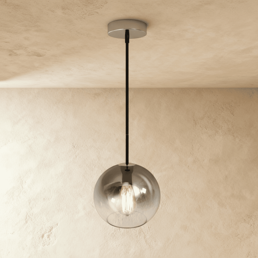 Glass Globe Pendant Light with Metal Dome Top