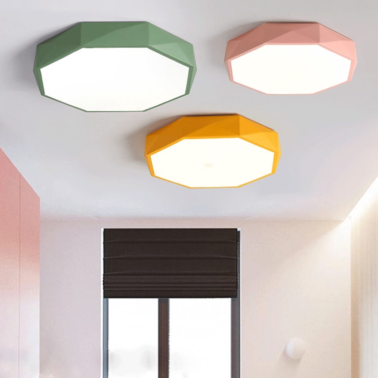 Geometric LED Flush Mount Ceiling Light with Colorful Octagon Metal Frame