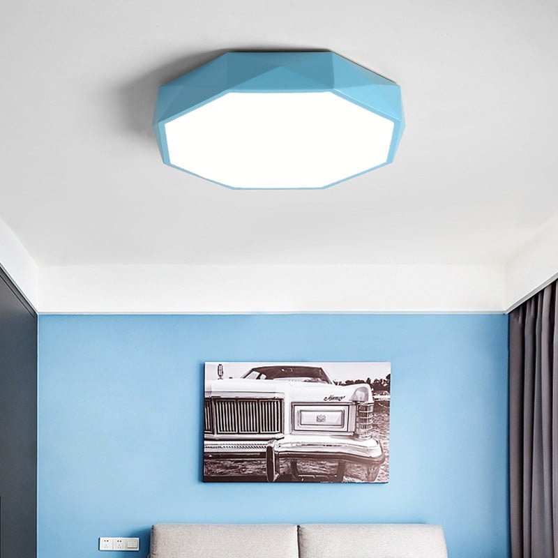 Geometric LED Flush Mount Ceiling Light with Colorful Octagon Metal Frame