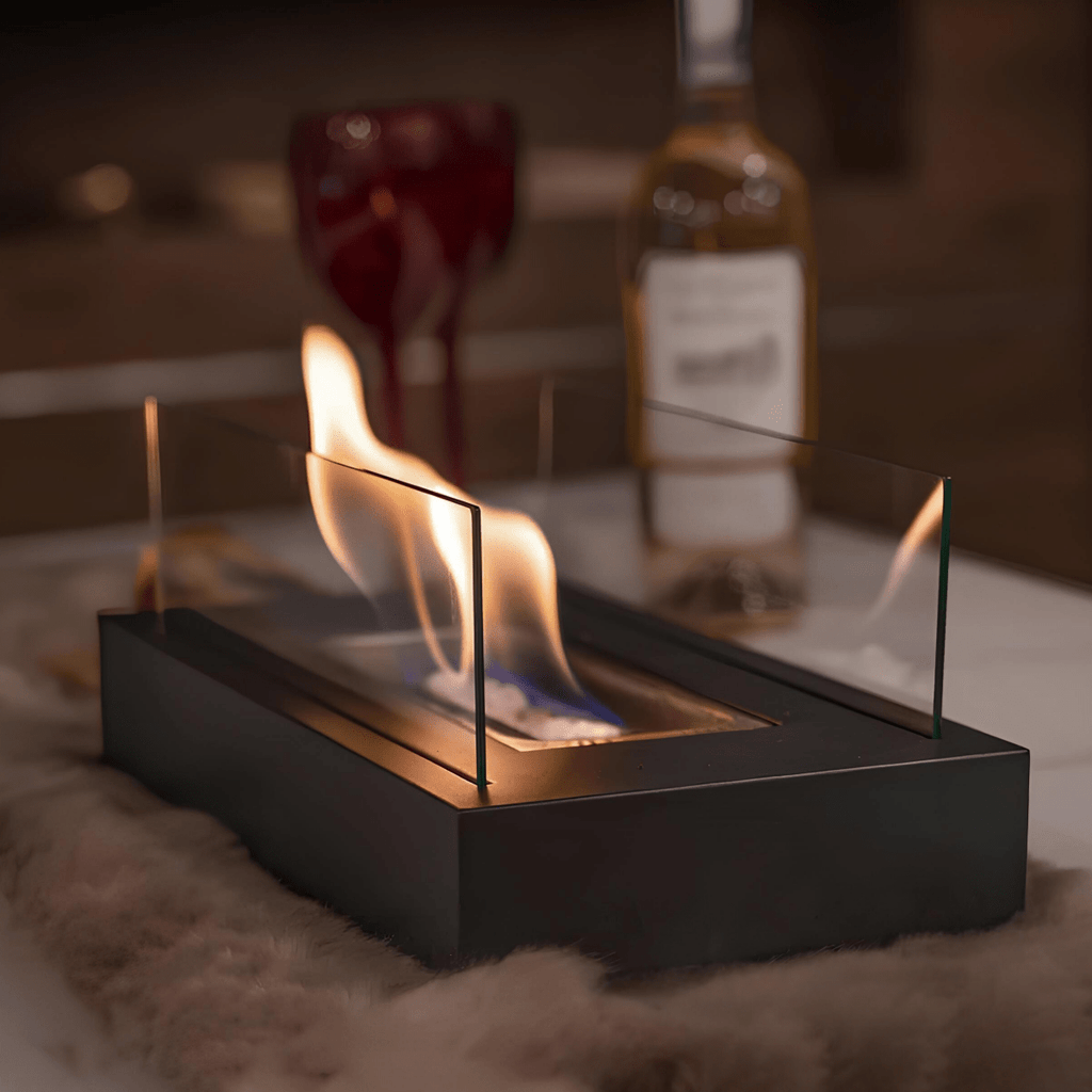 Portable Bioethanol Tabletop Fireplace with Tempered Glass Smokeless Indoor Outdoor Table Fire Pit
