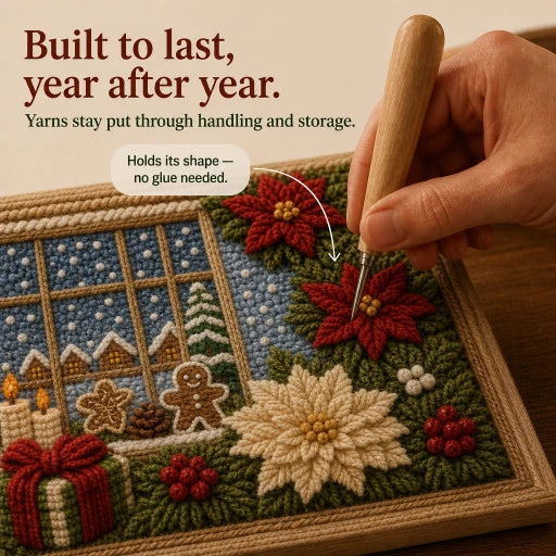 Pre-Punched Christmas Yarn Art Craft Kit with Wooden Tool for Holiday Decor