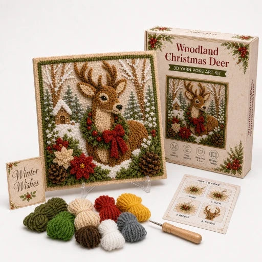 Pre-Punched Christmas Yarn Art Craft Kit with Wooden Tool for Holiday Decor