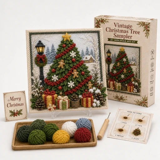 Pre-Punched Christmas Yarn Art Craft Kit with Wooden Tool for Holiday Decor