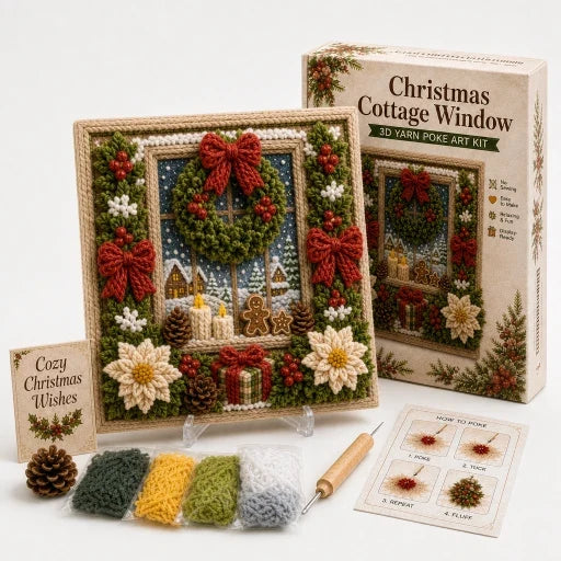 Pre-Punched Christmas Yarn Art Craft Kit with Wooden Tool for Holiday Decor