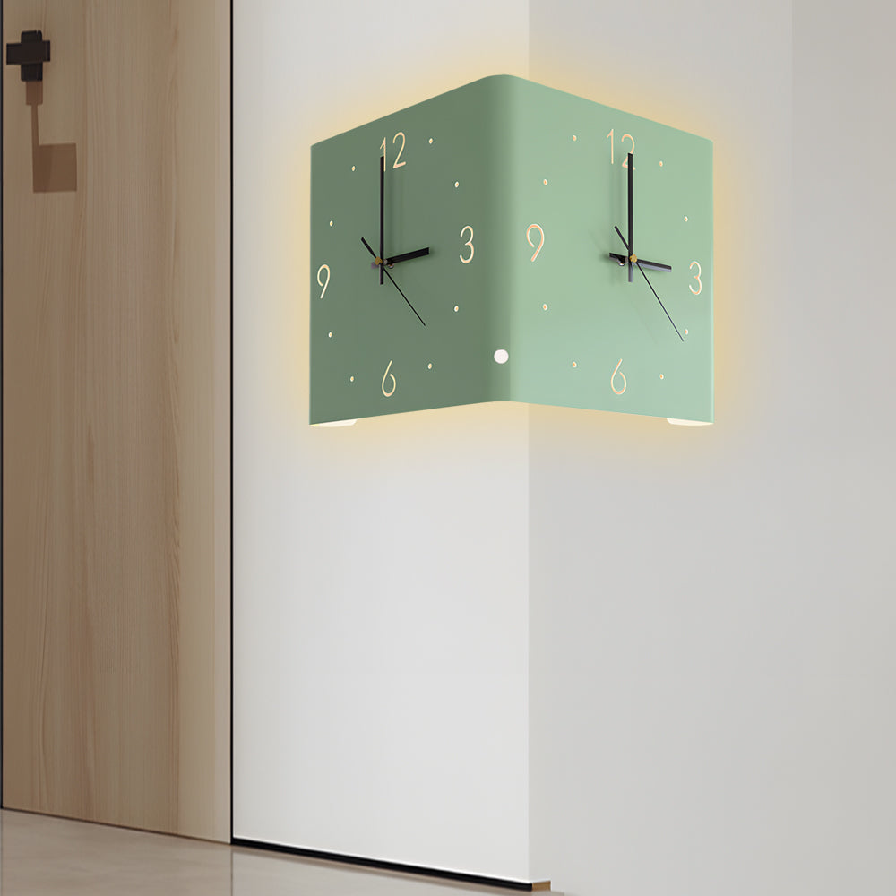 Corner Wall Clock Wall Sconce with Backlit LED Light