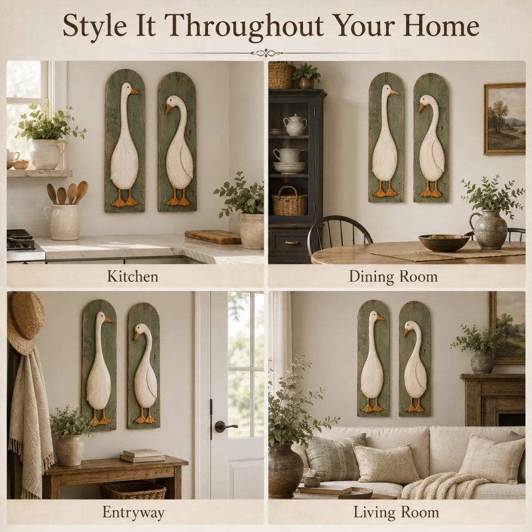 Handcrafted Rustic Goose Wall Art Set with Weathered Wood Panels