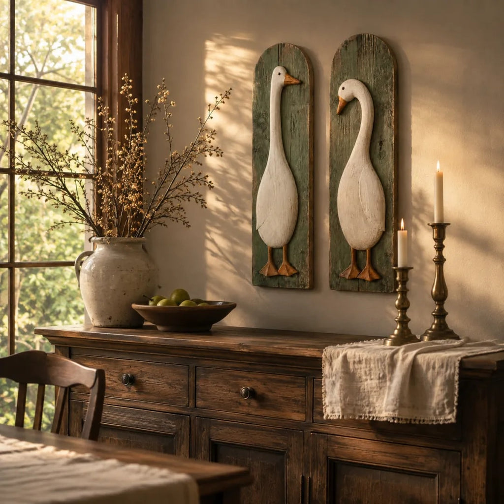 Handcrafted Rustic Goose Wall Art Set with Weathered Wood Panels