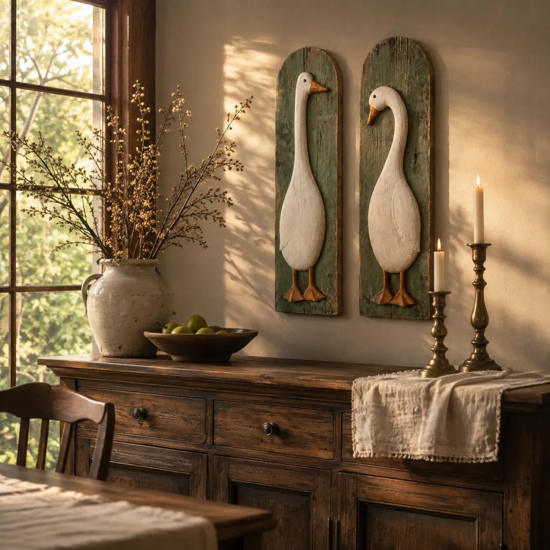 Handcrafted Rustic Goose Wall Art Set with Weathered Wood Panels