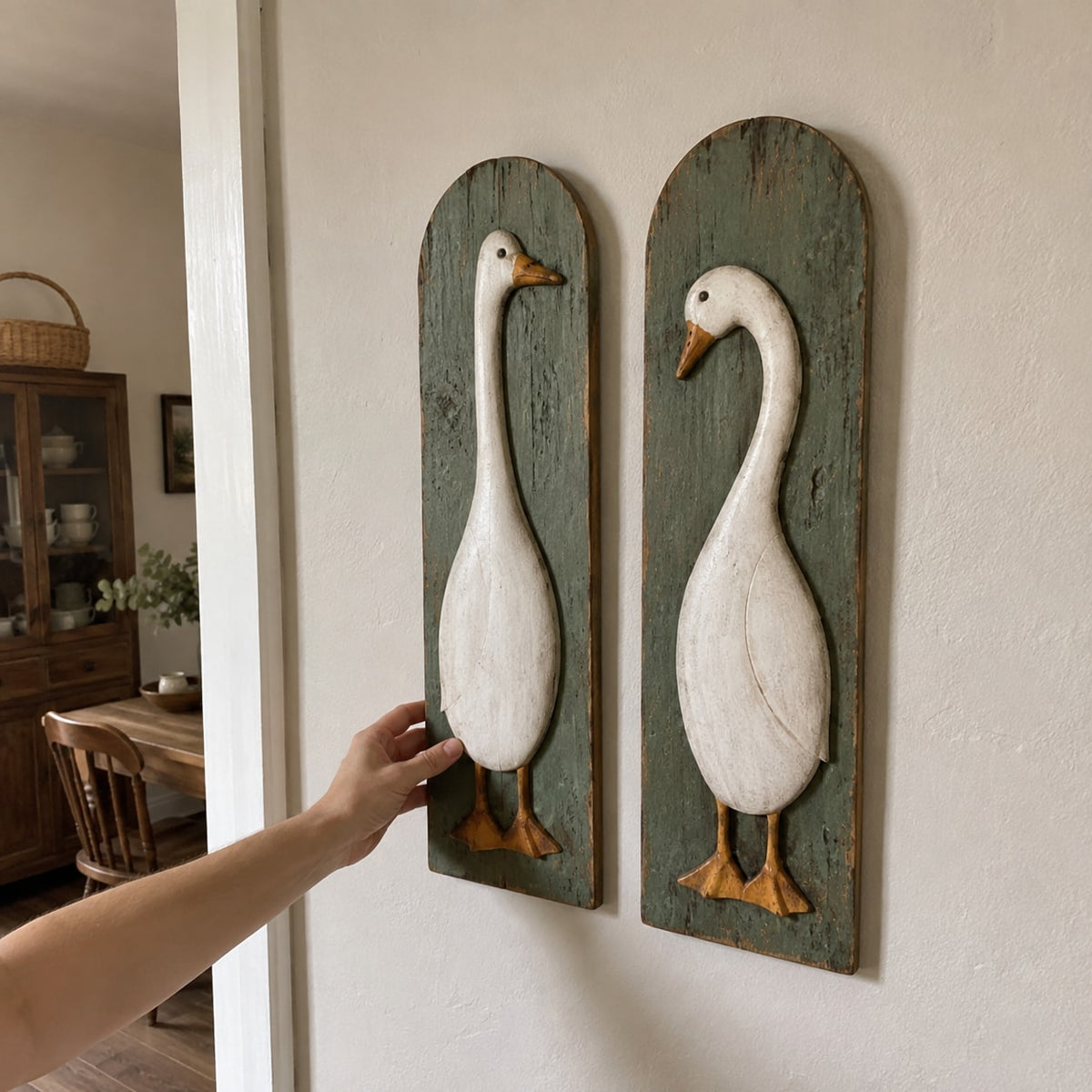 Handcrafted Rustic Goose Wall Art Set with Weathered Wood Panels