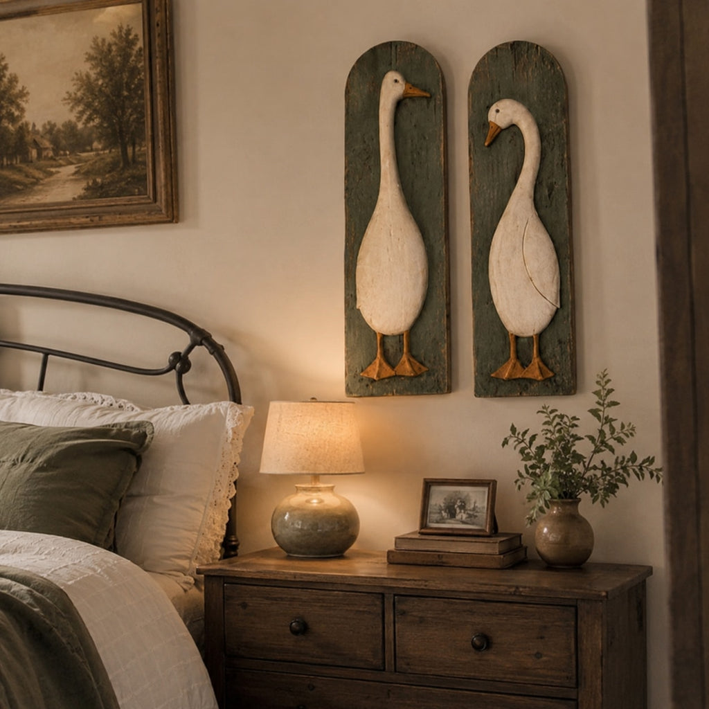 Handcrafted Rustic Goose Wall Art Set with Weathered Wood Panels