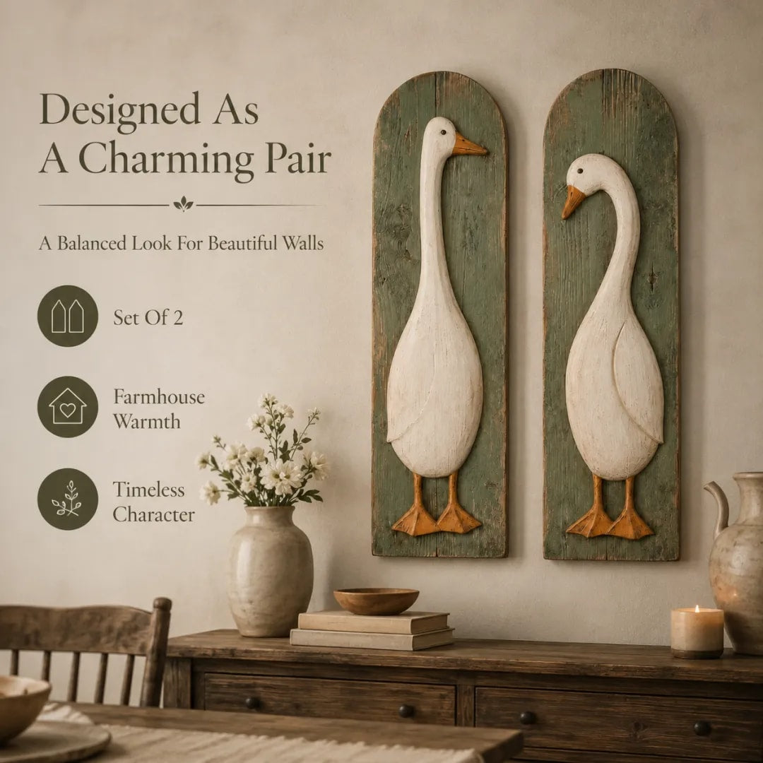 Handcrafted Rustic Goose Wall Art Set with Weathered Wood Panels