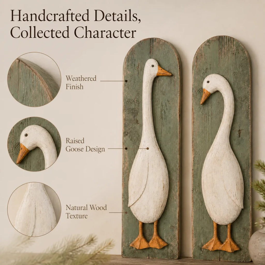 Handcrafted Rustic Goose Wall Art Set with Weathered Wood Panels