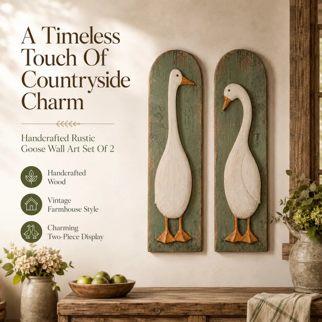 Handcrafted Rustic Goose Wall Art Set with Weathered Wood Panels