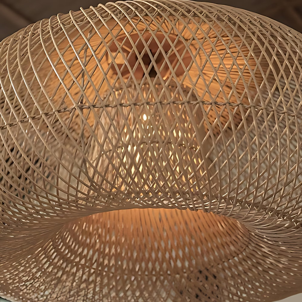 Handwoven Rattan Pendant Light with Woven Dome Shade for Dining Room