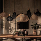 Handwoven Rattan Pendant Light with Woven Dome Shade for Dining Room
