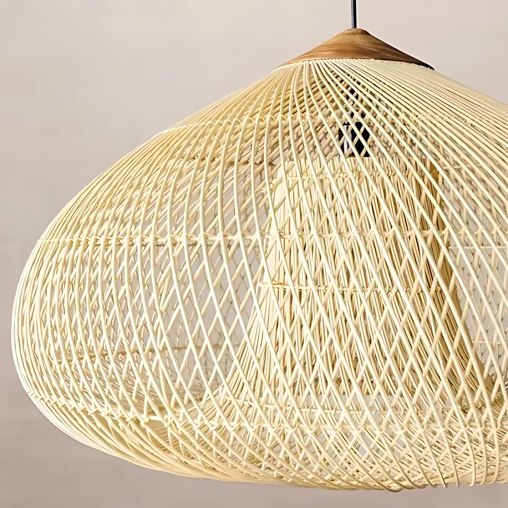 Handwoven Rattan Pendant Light with Woven Dome Shade for Dining Room