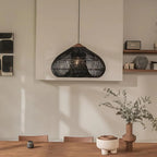 Handwoven Rattan Pendant Light with Woven Dome Shade for Dining Room