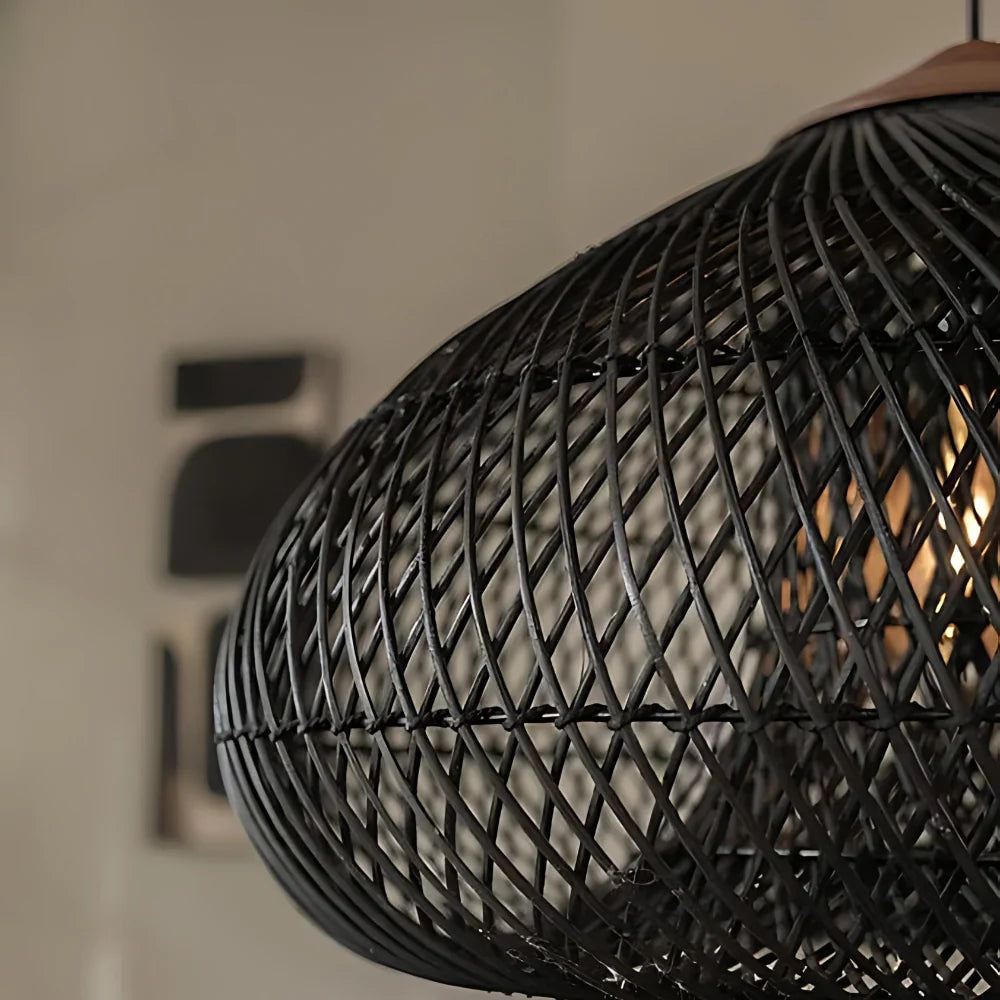 Handwoven Rattan Pendant Light with Woven Dome Shade for Dining Room