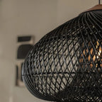 Handwoven Rattan Pendant Light with Woven Dome Shade for Dining Room