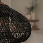 Handwoven Rattan Pendant Light with Woven Dome Shade for Dining Room