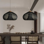 Handwoven Rattan Pendant Light with Woven Dome Shade for Dining Room