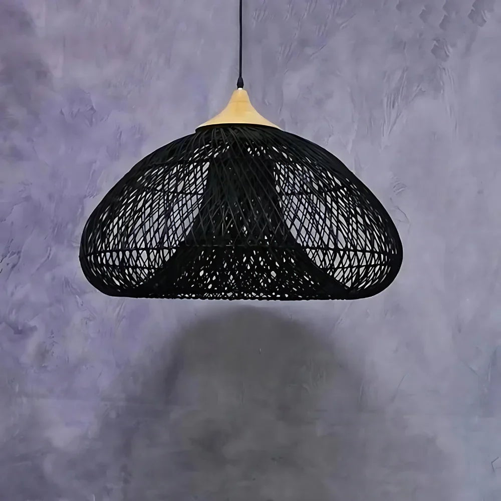Handwoven Rattan Pendant Light with Woven Dome Shade for Dining Room
