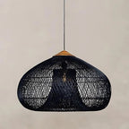 Handwoven Rattan Pendant Light with Woven Dome Shade for Dining Room