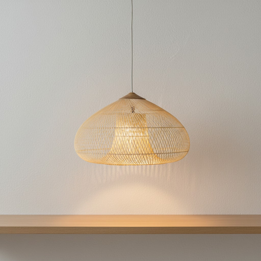 Handwoven Rattan Pendant Light with Woven Dome Shade for Dining Room