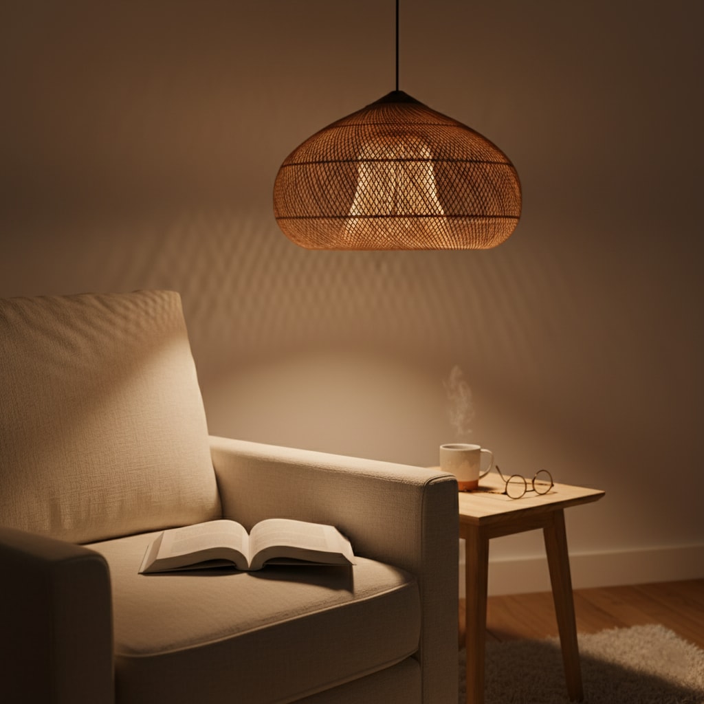 Handwoven Rattan Pendant Light with Woven Dome Shade for Dining Room