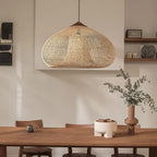 Handwoven Rattan Pendant Light with Woven Dome Shade for Dining Room
