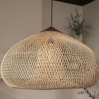 Handwoven Rattan Pendant Light with Woven Dome Shade for Dining Room