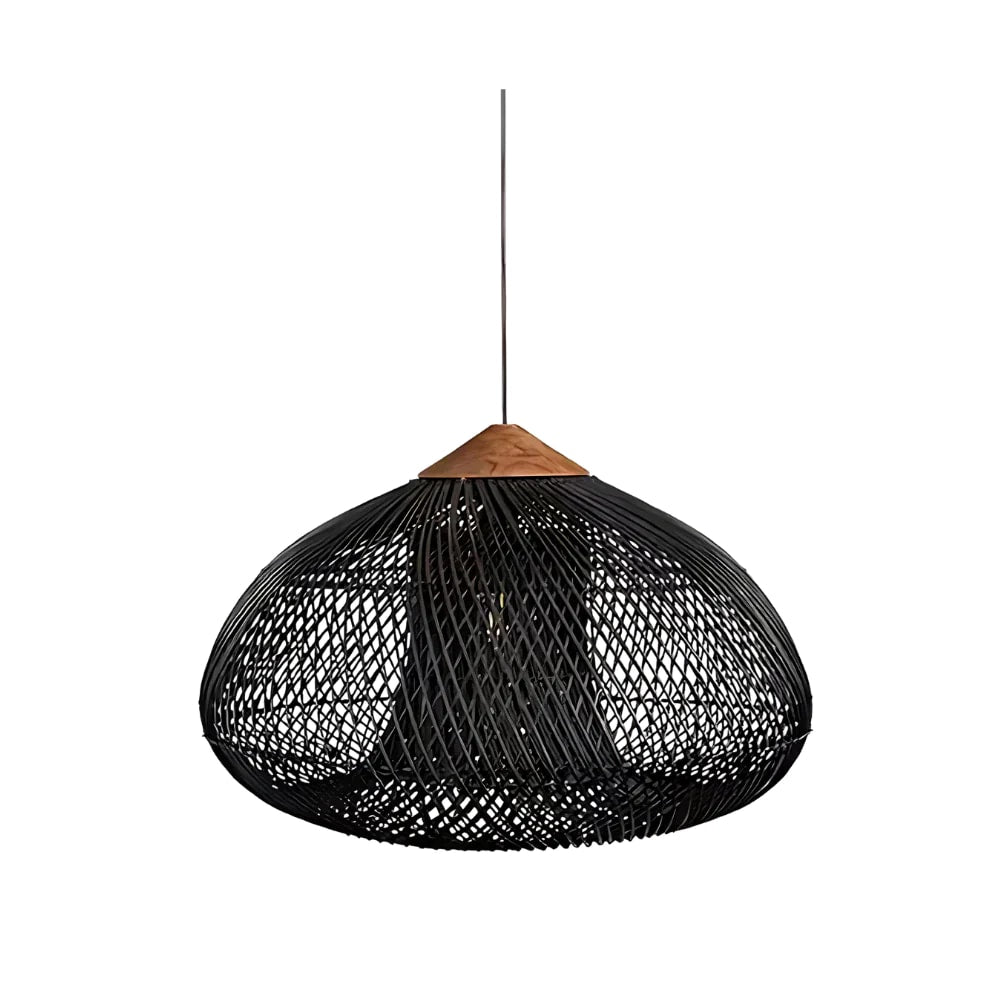 Handwoven Rattan Pendant Light with Woven Dome Shade for Dining Room