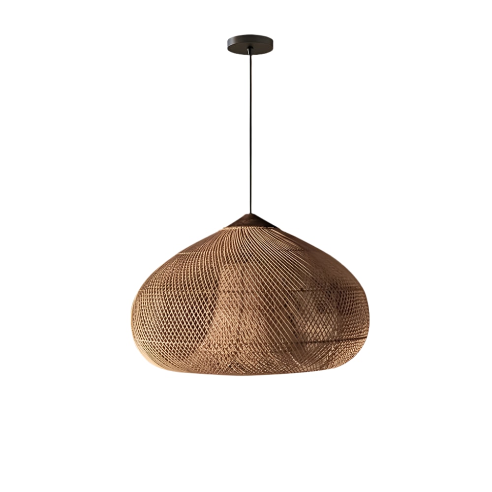 Handwoven Rattan Pendant Light with Woven Dome Shade for Dining Room