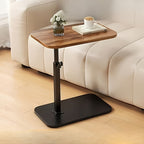 Height Adjustable Side Table with Rectangular Wood Top and Metal Base