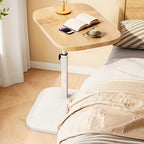 Height Adjustable Side Table with Rectangular Wood Top and Metal Base