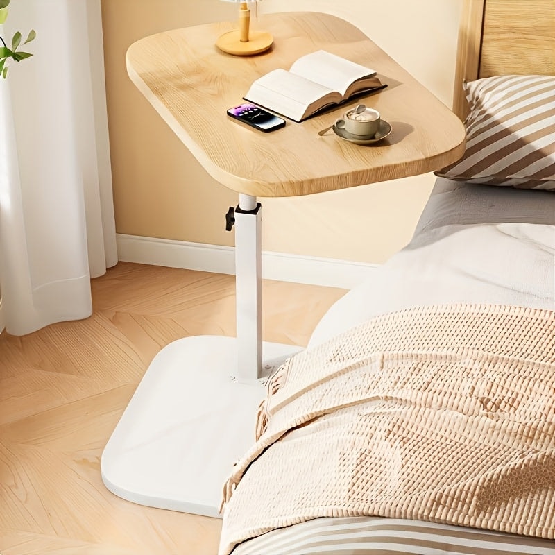 Height Adjustable Side Table with Rectangular Wood Top and Metal Base
