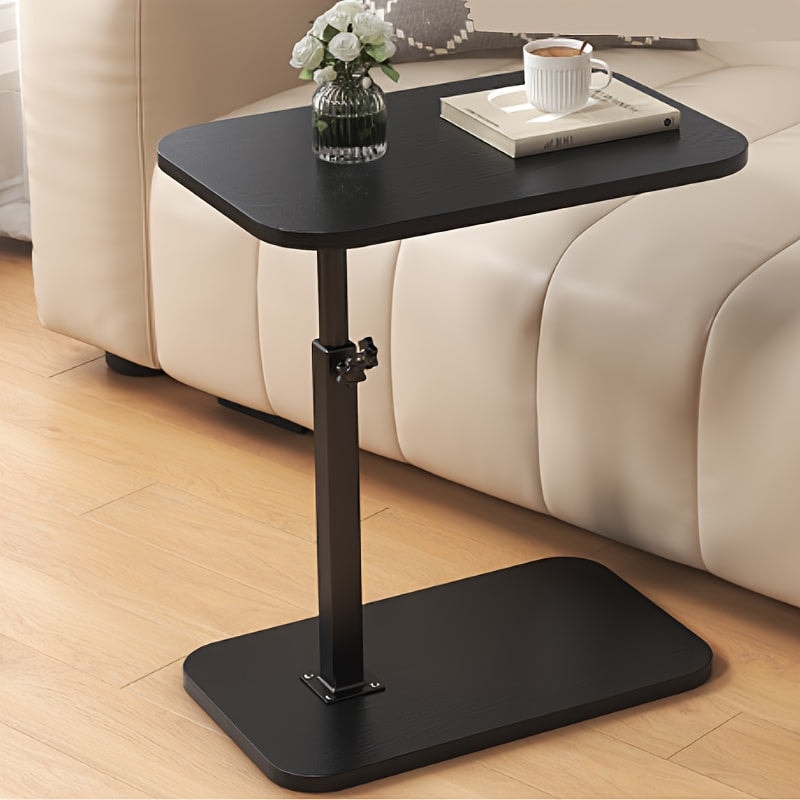Height Adjustable Side Table with Rectangular Wood Top and Metal Base