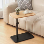 Height Adjustable Side Table with Rectangular Wood Top and Metal Base
