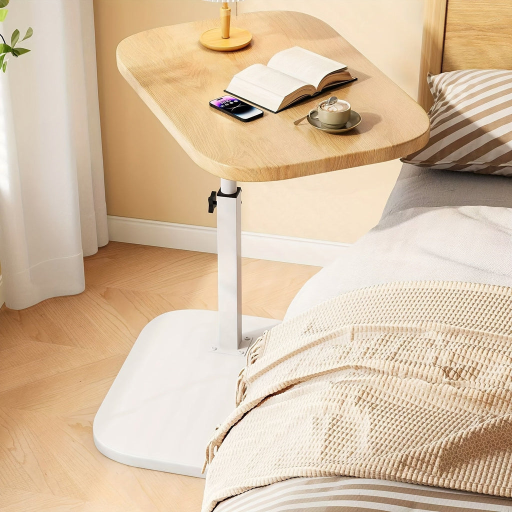 Height Adjustable Side Table with Rectangular Wood Top and Metal Base