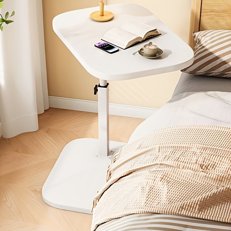 Height Adjustable Side Table with Rectangular Wood Top and Metal Base