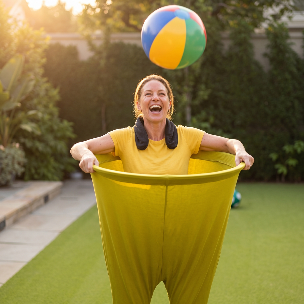Giant Stretch Pants Ball Catching Party Game with Inflatable Beach Balls