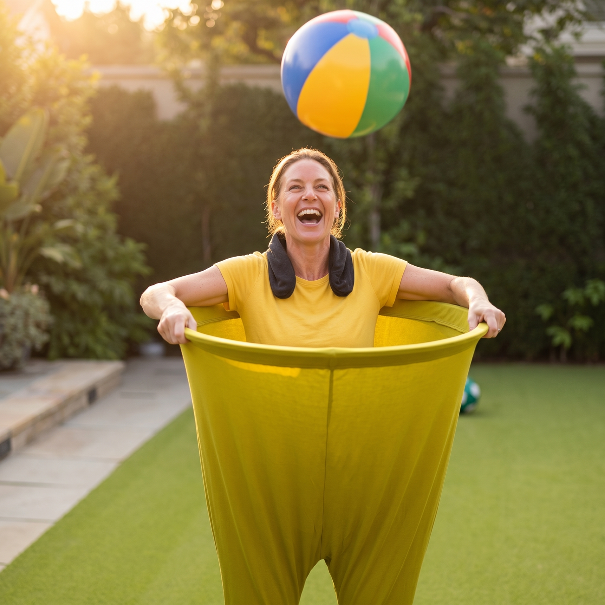Giant Stretch Pants Ball Catching Party Game with Inflatable Beach Balls
