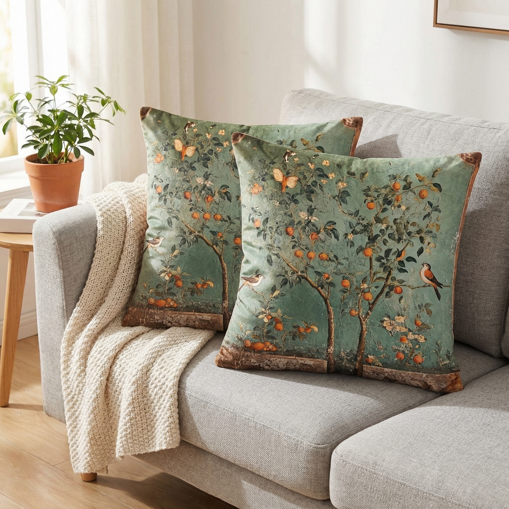 Vintage Botanical Print Throw Pillow Covers with Hidden Zipper | Set of Two