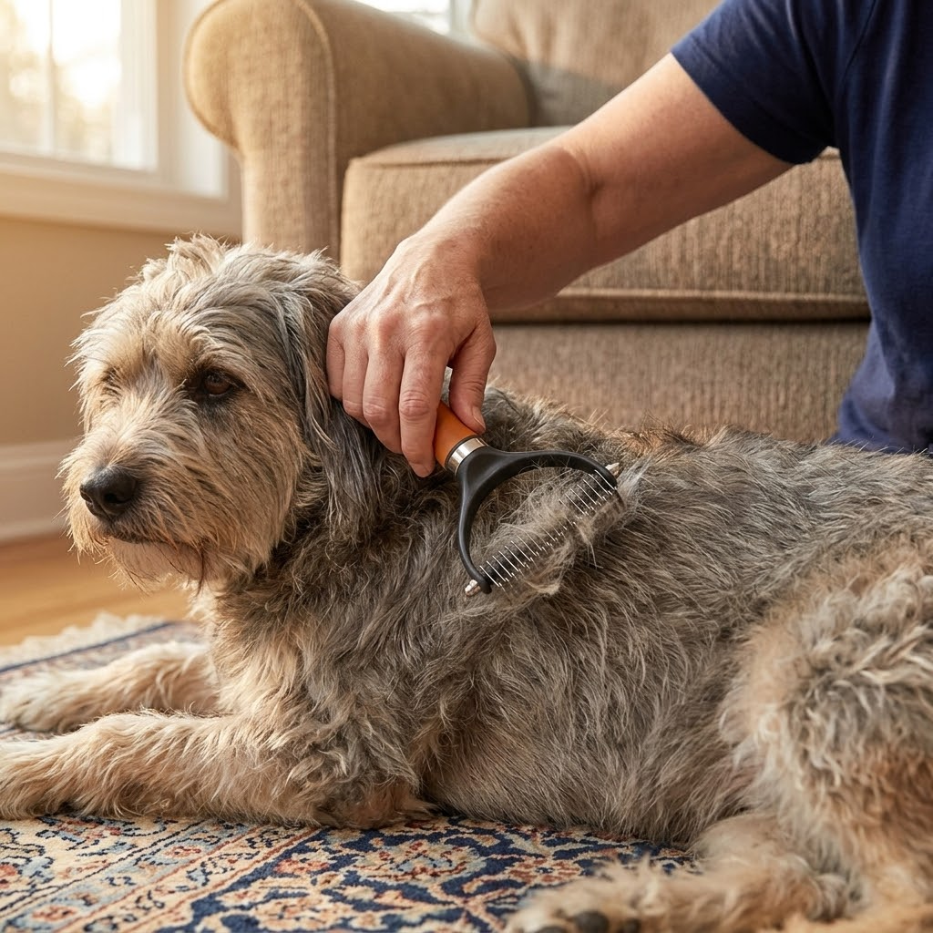 Double Sided Pet Dematting Comb and Deshedding Rake for Dogs and Cats