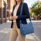 Lightweight Quilted Nylon Crossbody Bag with Multiple Zippered Pockets
