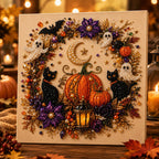 Halloween Pearl Bead Art Craft Kit with Pre-Printed Canvas for Wall Decor